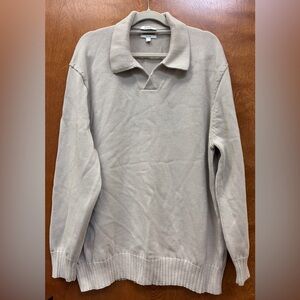 COS Cotton Polo Sweater relaxed fit buttonless Johnny collar heavyweight knit XL